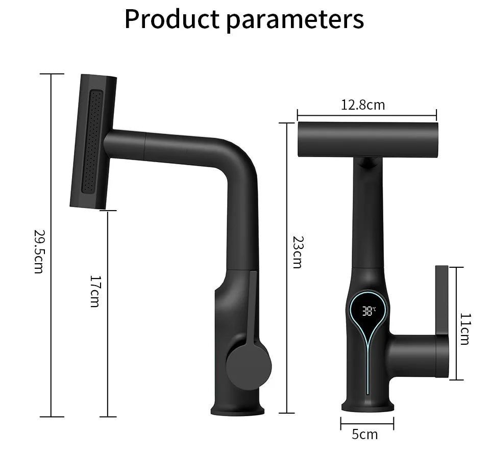 Multi Functional Waterfall Basin Faucet 4 Mode Mixer Tap Pull Out Nozzle Bathroom & kitchen Faucet Smart LED Display Sink Faucet