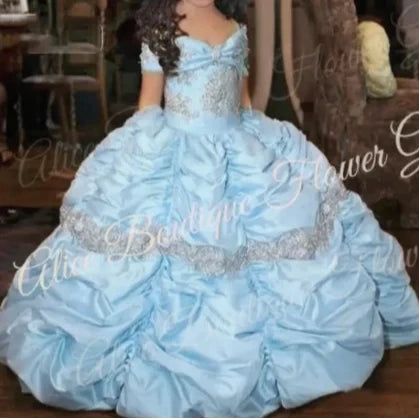 Retro Princess Beaded Flower Girl Dresses Lace Taffeta Little Girl Wedding Dresses Vintage Pageant Dresses Gowns