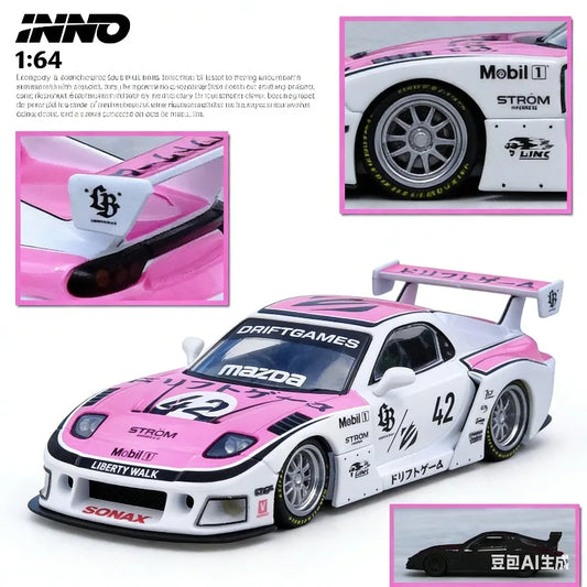 INNO 1:64 Mazda RX7 FD3S Wide-body Modification - Realistic Static Alloy Car Model, Boys' Toy, Adult Collection Piece.