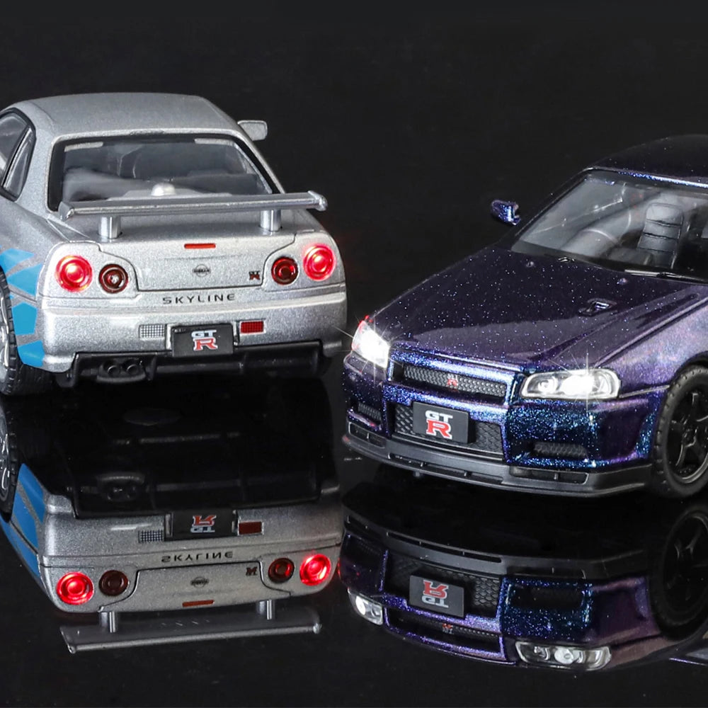 1:32 GTR Modified SKYLINE Supercar Alloy Car Diecast Metal Vehicle Model Sound Light Kids Toy Boy Gift CollectFast Furious Ornam