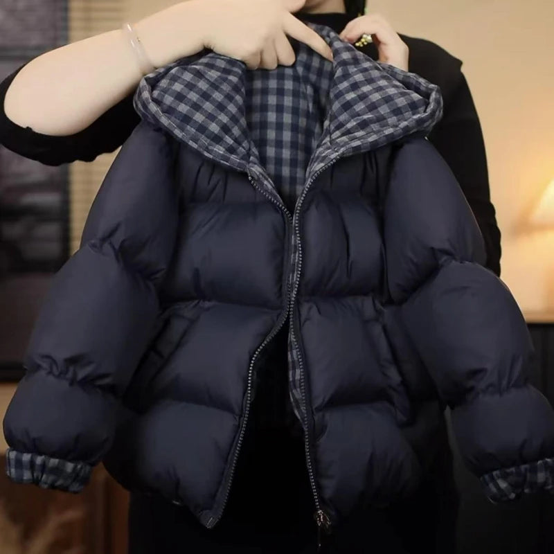 2026 Winter Hot selling Checkered Inner Hoodie Thickened Warm Solid Color Loose Cotton Clothing for Children