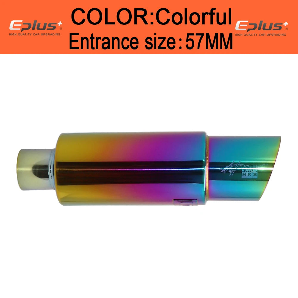 Stainless Steel Car Exhaust Pipe Straight drum Muffler Tail Pipe High Quality Universal O.D 51 57 63mm Outlet 89mm Length 370mm