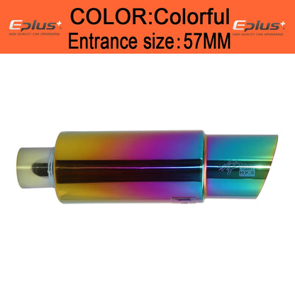 Stainless Steel Car Exhaust Pipe Straight drum Muffler Tail Pipe High Quality Universal O.D 51 57 63mm Outlet 89mm Length 370mm