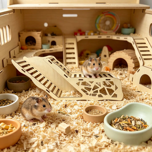 Hamster Wooden Tunnel Passage with Ladder, Golden Hamster Hideout House, Cage Decoration Supplies