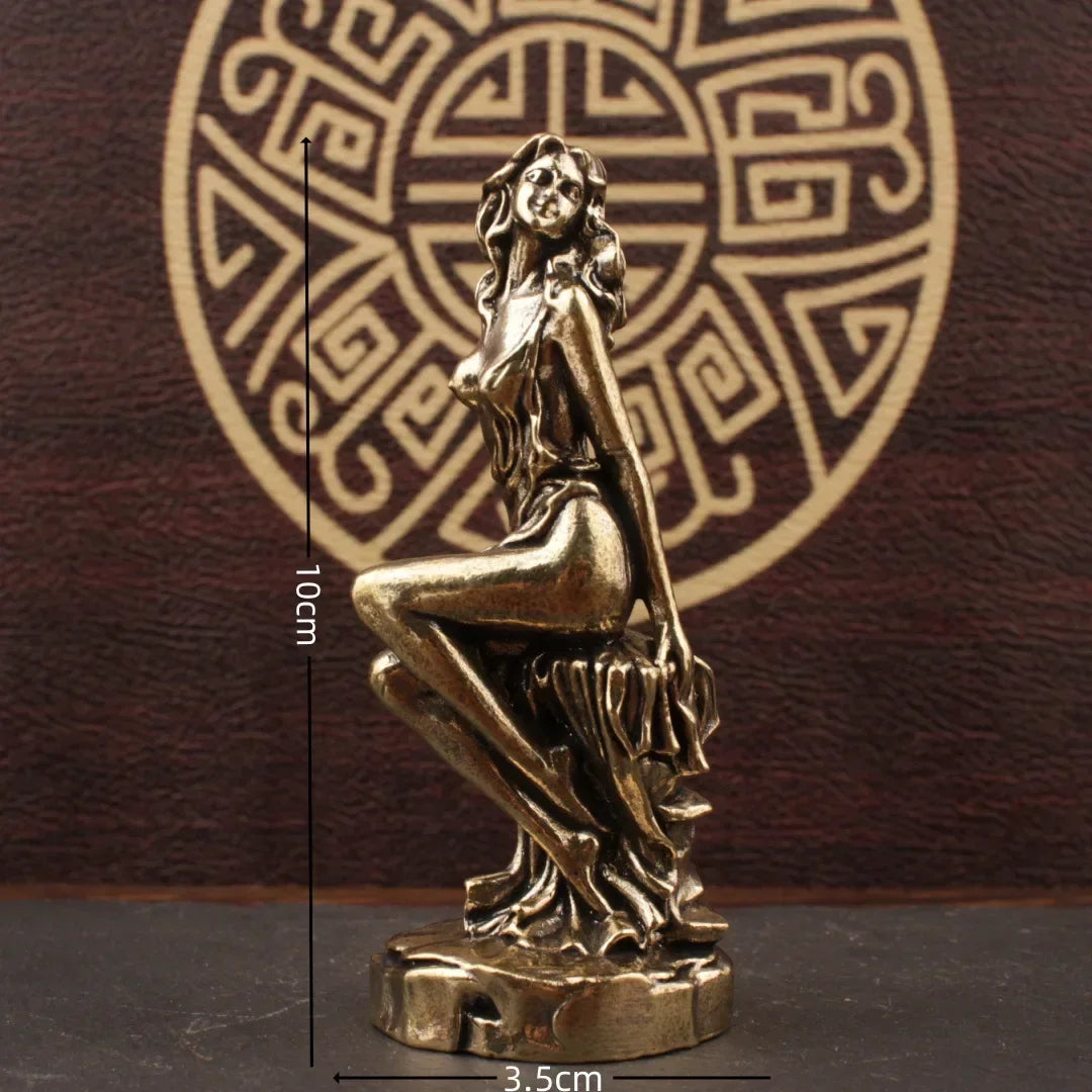 Brass Bikini Girl Sculpture Retro Figurine Art Deco Desktop Ornament Unique Office Desk Decor Collectible Gift For Adult