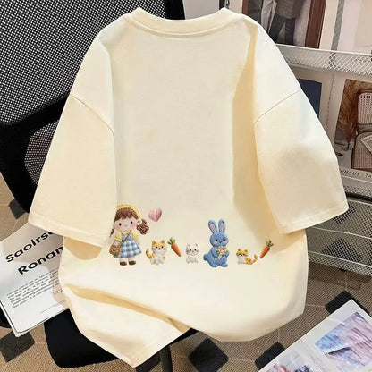 4-11T Summer Child Kids Girls Cotton Cartoon Short Sleeve T Shirt