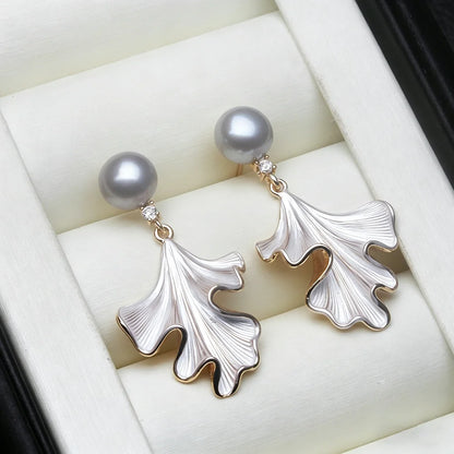 Real 925 Silver Natural Pearl Earrings Woman,Luxurious Dangling Freshwater Pearl Earring Wife Anniversary Gift White Black