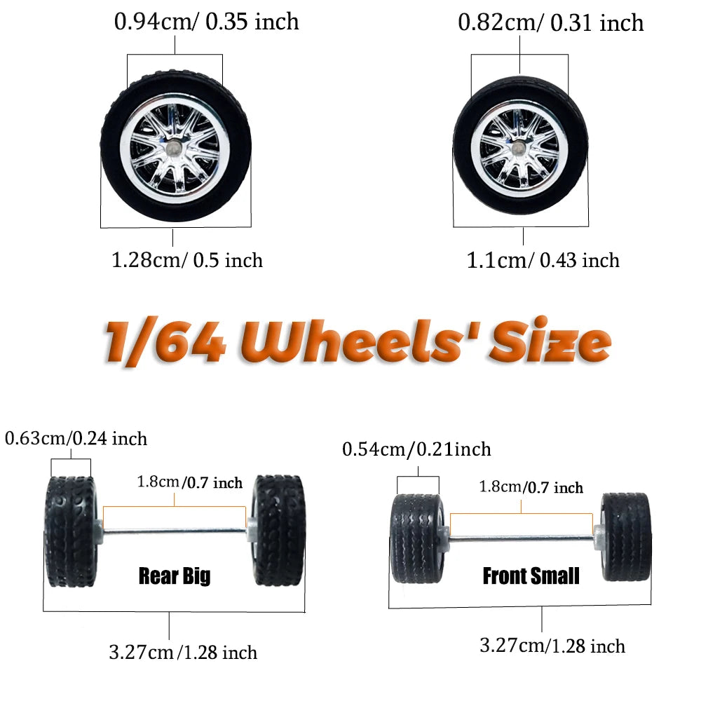 1/64 Model Car Wheels with Rubber Detachable Tires Pentagram Spoke Refitting Parts for Matchbox D:11mm+13mm 1 Set