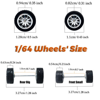 1/64 Model Car Wheels with Rubber Detachable Tires Pentagram Spoke Refitting Parts for Matchbox D:11mm+13mm 1 Set
