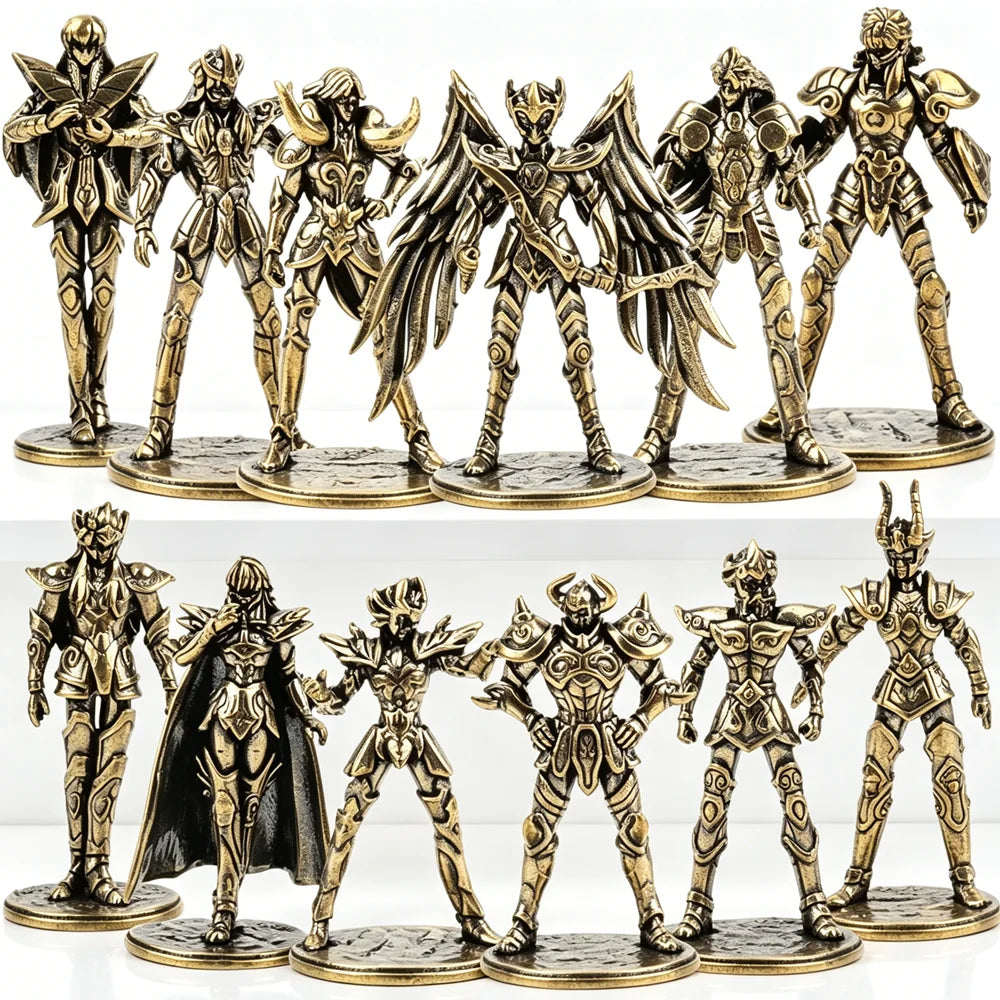 Gold Saint brass Mini Figures twelve zodiac Saint Seiya ornament cartoon model desktop decoration copper gift