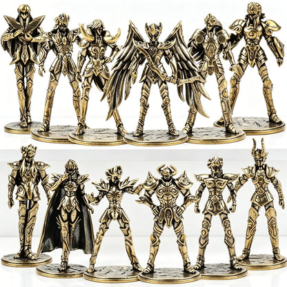 Gold Saint brass Mini Figures twelve zodiac Saint Seiya ornament cartoon model desktop decoration copper gift