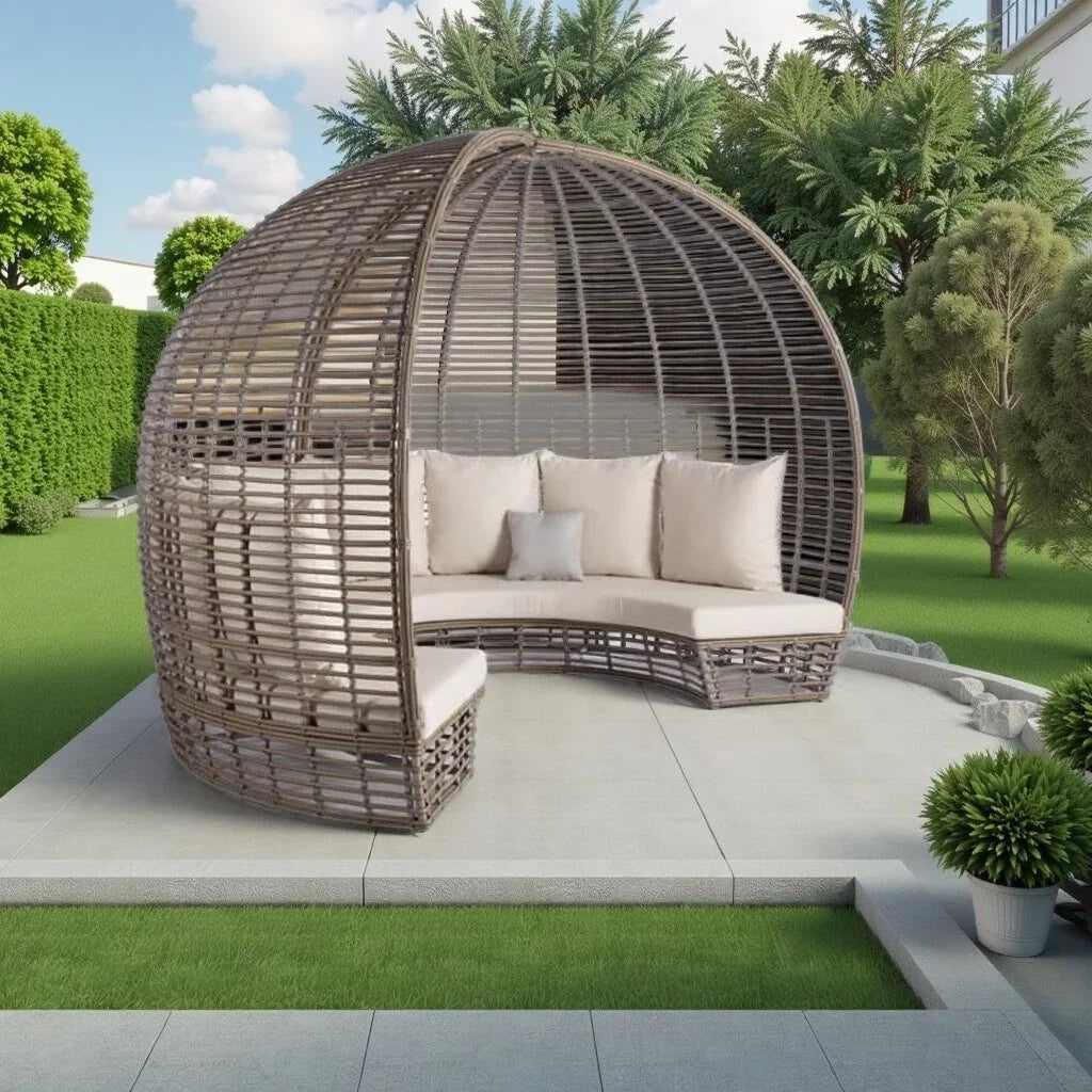 ABB  outdoor rattan bed round bed recliner Internet celebrity bed and breakfast garden hotel villa courtyard sofa
