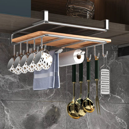 304 Stainless Steel 2 Layer Kitchen Rack Punch-free Cabinet Storage Holder for Cutting Board Towel Cup