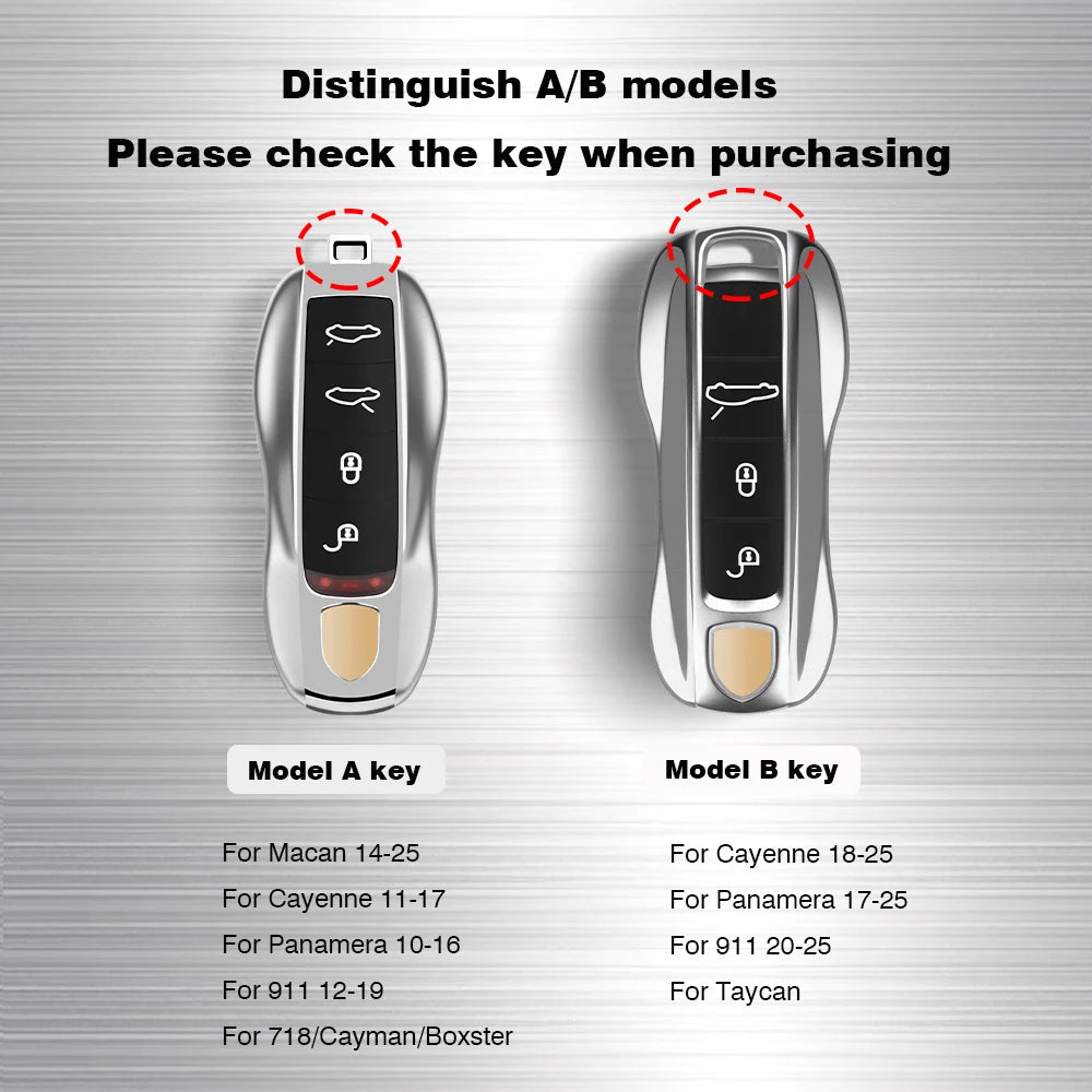 Metal Material Case For Porsche Cayenne Panamera Macan Cayman 718 911 Taycan Gloss Chrome Key Shell Car Key Case