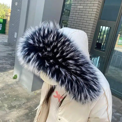 Raccoon Fur Collars For Jacket Women's Real Fur Collar Warm Natural Fur Hoodie Decor Winter Parkas Coat Jacket Furry Hood Trims