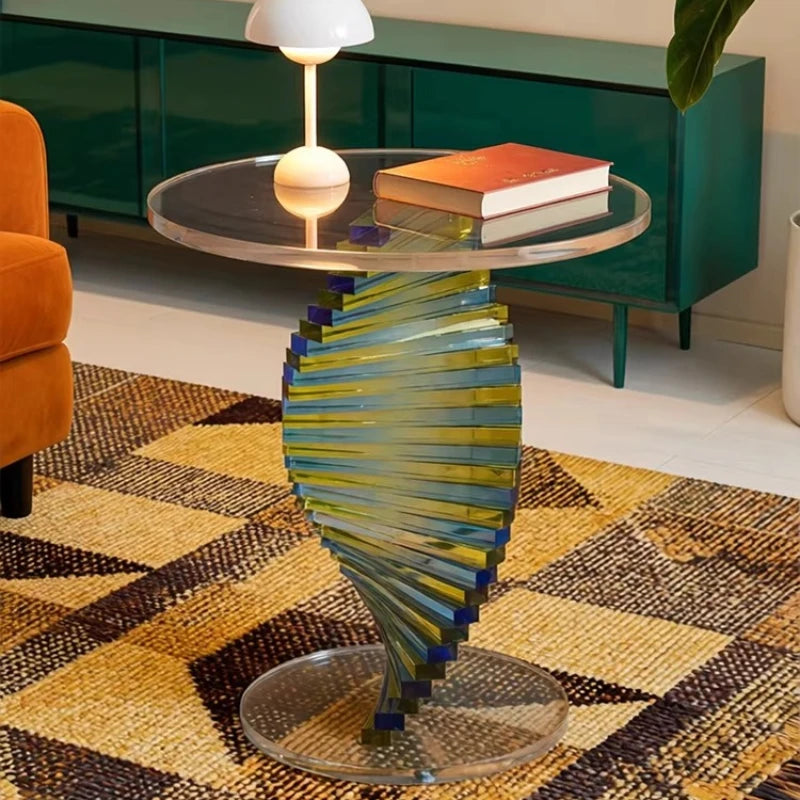 Nordic Style Sofa Side Table, Minimalist Modern Bedside Small Round Table, High-end Transparent Corner Table