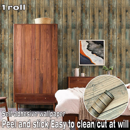 3D Dark Wood Grain Self-Adhesive Wallpaper,Retro Industrial Style, Easy DIY Installation,Waterproof PVC Wall Sticker for Kitchen