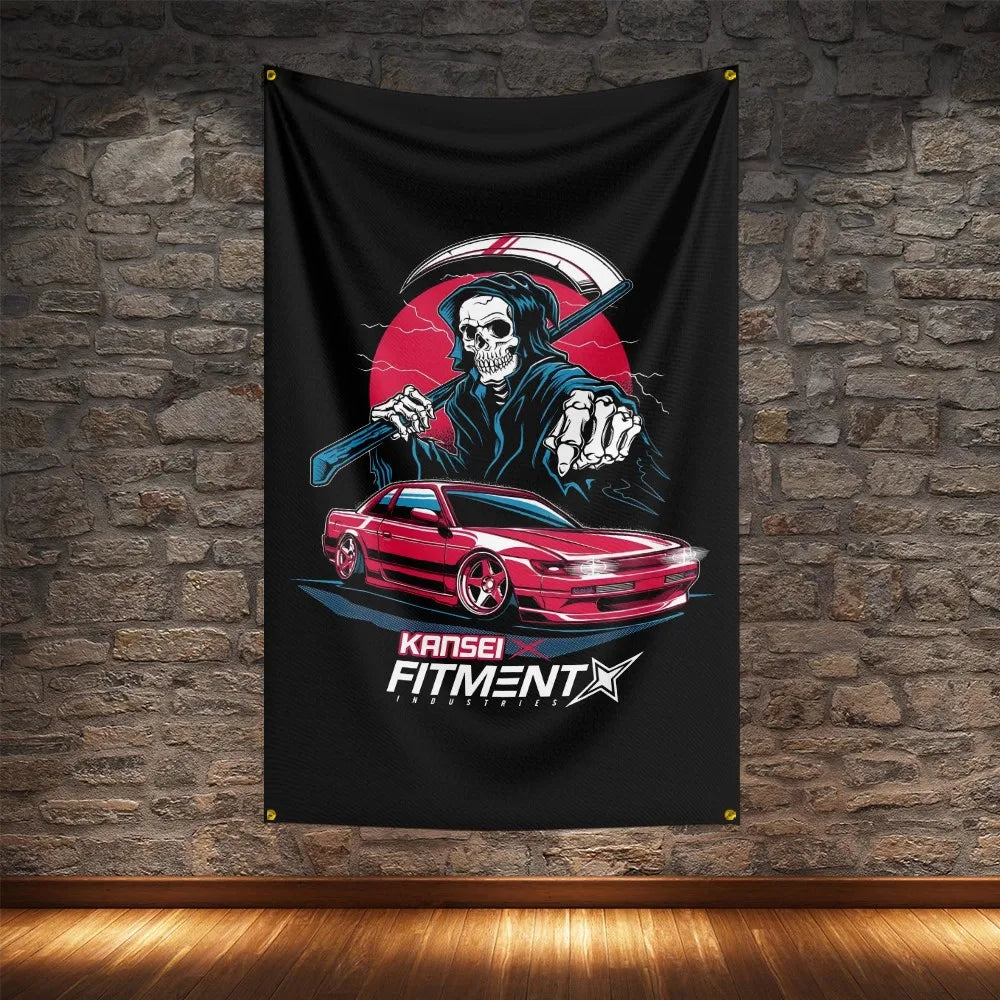 JDM Racing Modified Car Culture Flag Polyester Digital Printing Cars Banner For Decoration