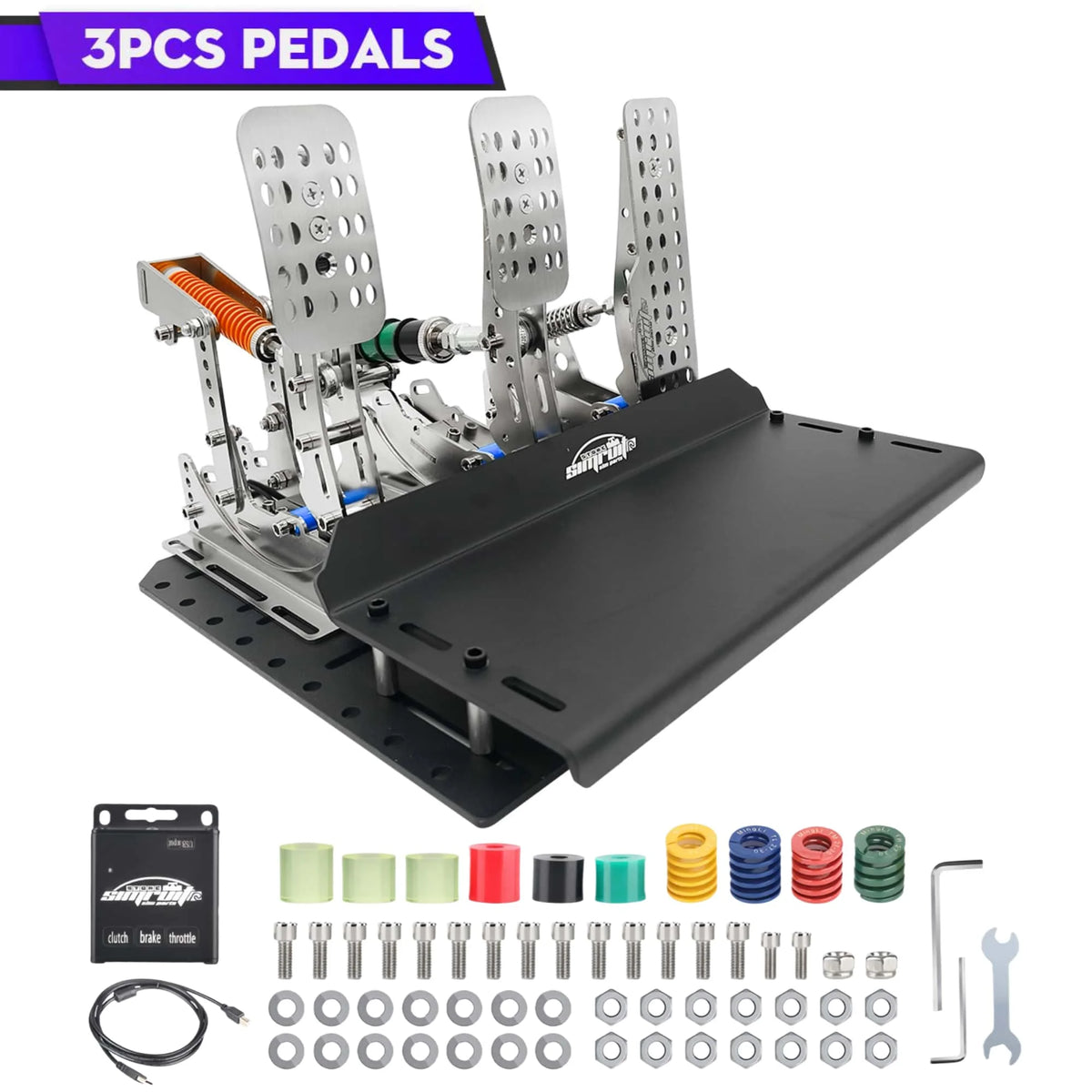 SimRuito Sim Racing LoadCell Pedals 3mm Stainless Steel Racing Simulator Cockpit Pedals for PC Game Gear Pedal for Wheel