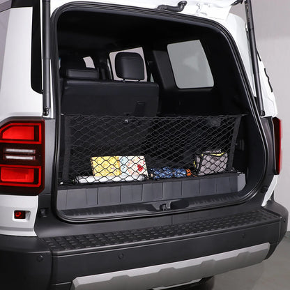 For Toyota Cruiser Prado 2024+ Car Back Rear Mesh Trunk Seat Elastic String Net Magic Sticker Universal Storage Bag Pocket Cage