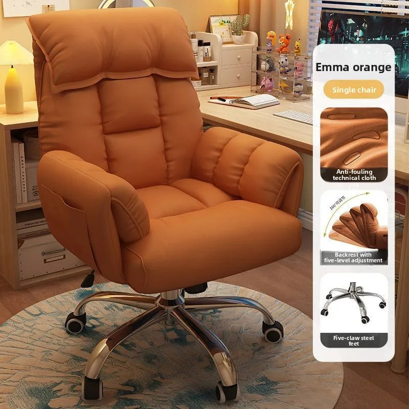 Comfortable Computer Chair with Armrest Footrest Home Office Dormitory Lounge Recliner Back Support Pillow Adjustable Seat