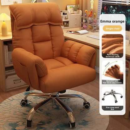 Comfortable Computer Chair with Armrest Footrest Home Office Dormitory Lounge Recliner Back Support Pillow Adjustable Seat