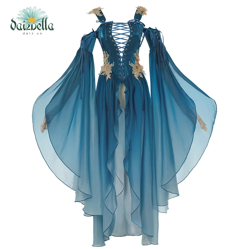DAIZBELLA Women's Medieval Renaissance Costume Elf Style Only Green Dress with Sleeves for Halloween Cosplay Costume