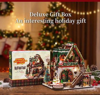 DIY Book Nook Kits, 3D Wooden Bookshelf Insert Decorative Bookend Model Kits ，DIY Winter Christmas Cabin Book Nook Kit