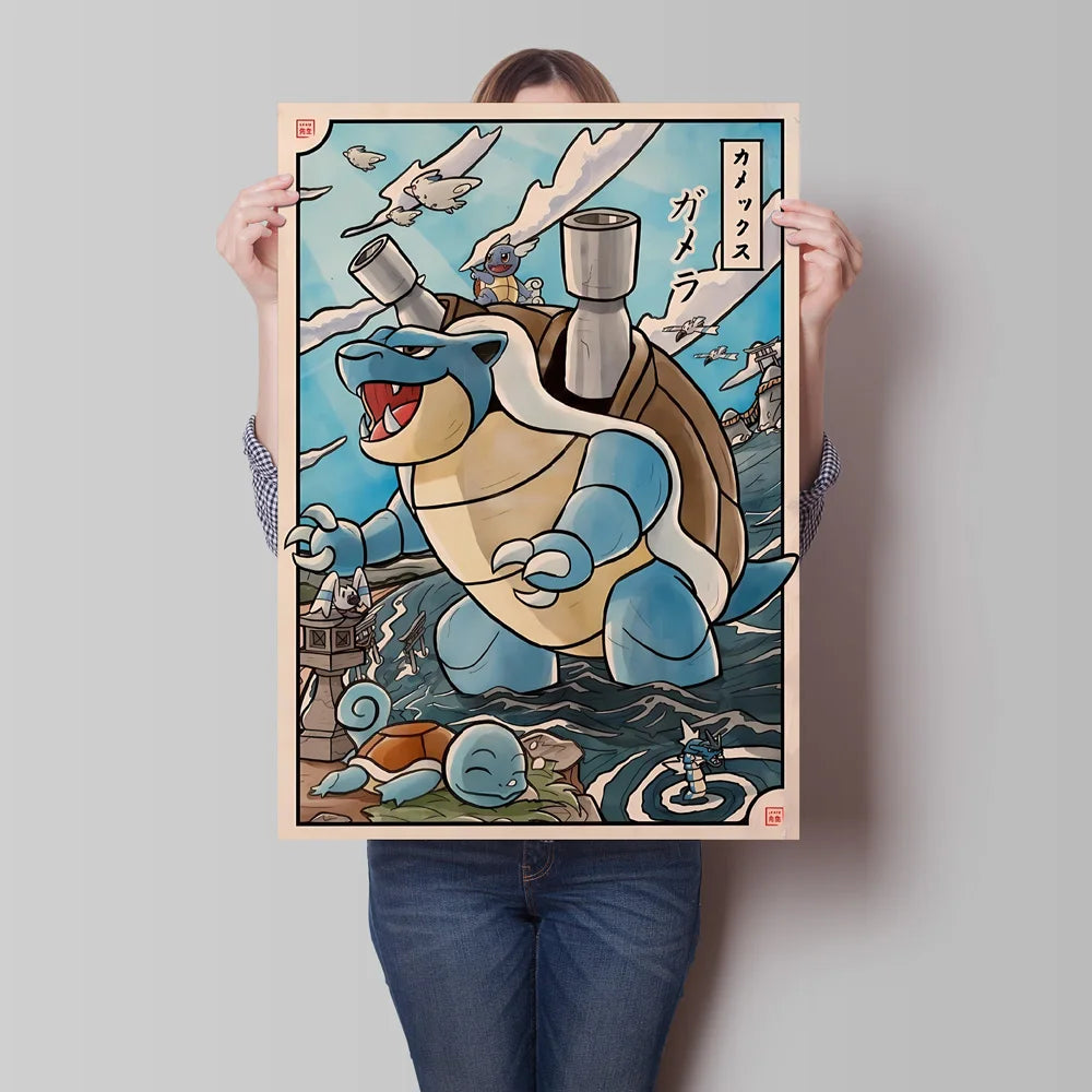 1pc frameless Canvas Paintings Retro Canvas Poster Prints Pokemon Gengar Blastoise Cartoon Character Picture Wall Art Home  Chil