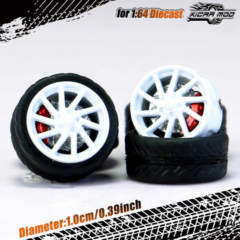 Kicarmod 1/64 Model Car ABS Wheels with Rubber Tire Brake Disc Refitting Parts Diameter 10mm For Model Car Tomica