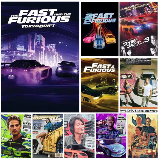 F-Fast and F-Furious 2 Poster Self-adhesive Art Waterproof Paper Sticker Coffee House Bar Room Wall Decor