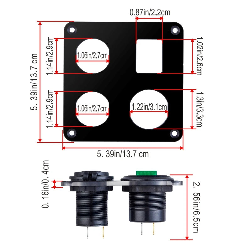 Usb car charger panel 12V Cigarette Lighter Socket 3 in 1 Car USB Outlet Panel for RV Marine Boat Power Socket Charger Socket