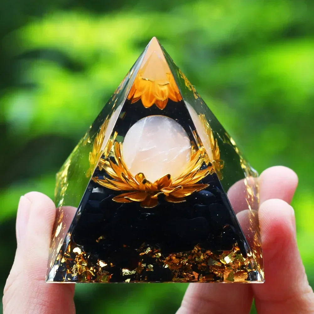 Energy Pyramid Orgonite Reiki Natural Amethyst Ball Healing Crystals Chakra Tool Ornaments Resin Stones Craft Kids Gift