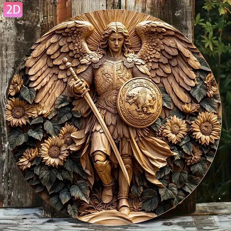 CIFBUY Retro Vintage Archangel Michael Aluminum Wall Art Weatherproof Durable Alloy Decor for Home Kitchen Cafe Prayer