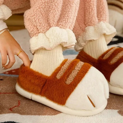 Winter Warm Slipper Women Home Fuzzy Cat Tiger Paw Claw Fur Plush Indoor Lazy man Thermal Furry House Shoe Funny Flat flip flop