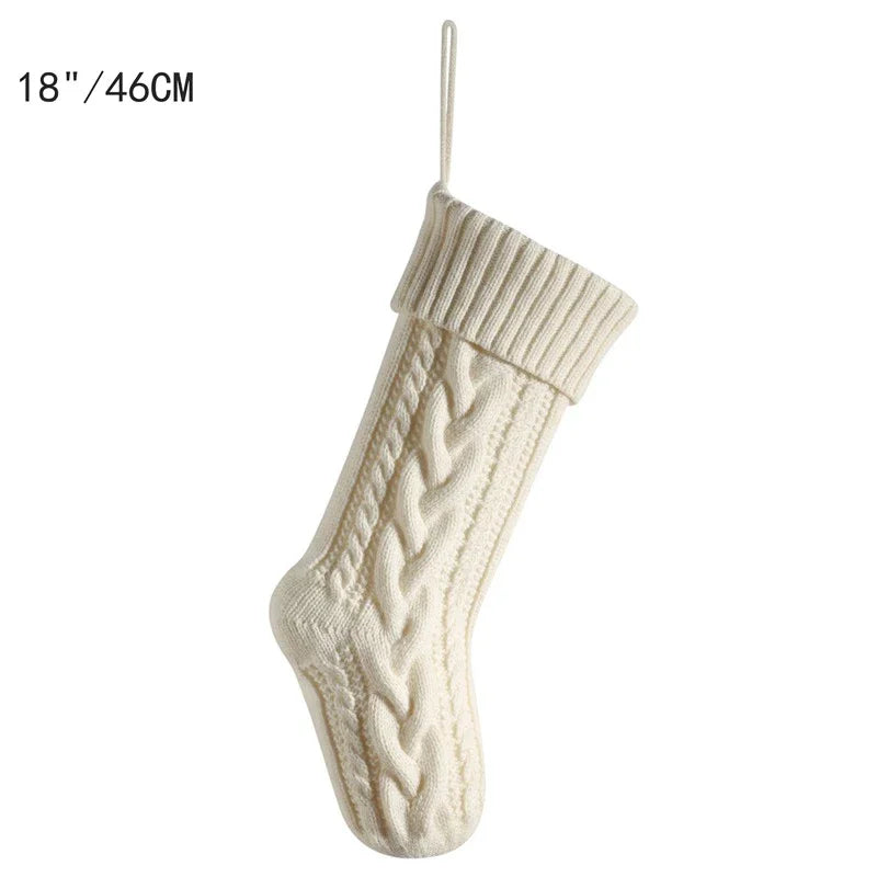 Large Christmas Stockings Knitting Xmas Socks Family Party Christmas Decorations Kids New Year Gift Bag Knit Santa Claus Socks
