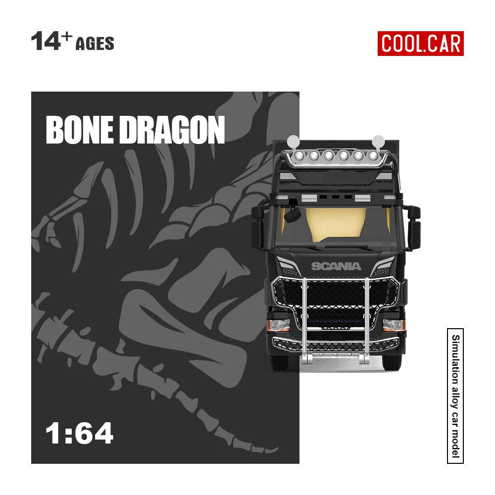 New Cool Car CC 1:64 Scania BONE DRAGON Skeleton Dinosaur Pink Panther Close Van Transport Trailer Alloy Car Model Diecast Toys