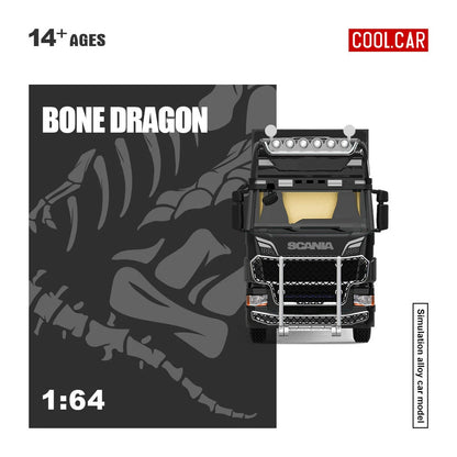 New Cool Car CC 1:64 Scania BONE DRAGON Skeleton Dinosaur Pink Panther Close Van Transport Trailer Alloy Car Model Diecast Toys