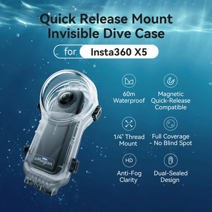 AMagisn Waterproof Case for Insta360 X5 - 60m Depth Invisible Dive Housing for X5 Accessories