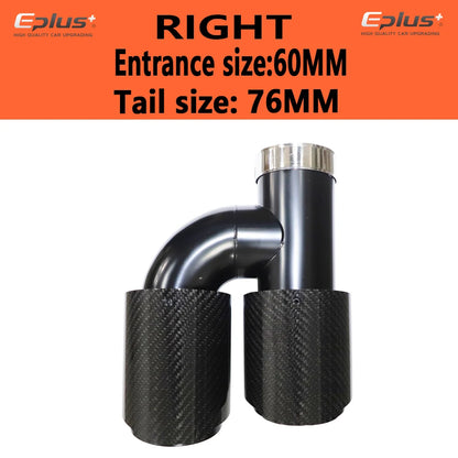 EPLUS Car Carbon Fiber Glossy Muffler Tip H Shape Double Exit Exhaust Pipe Mufflers Nozzle Decoration Universal Stainless Black