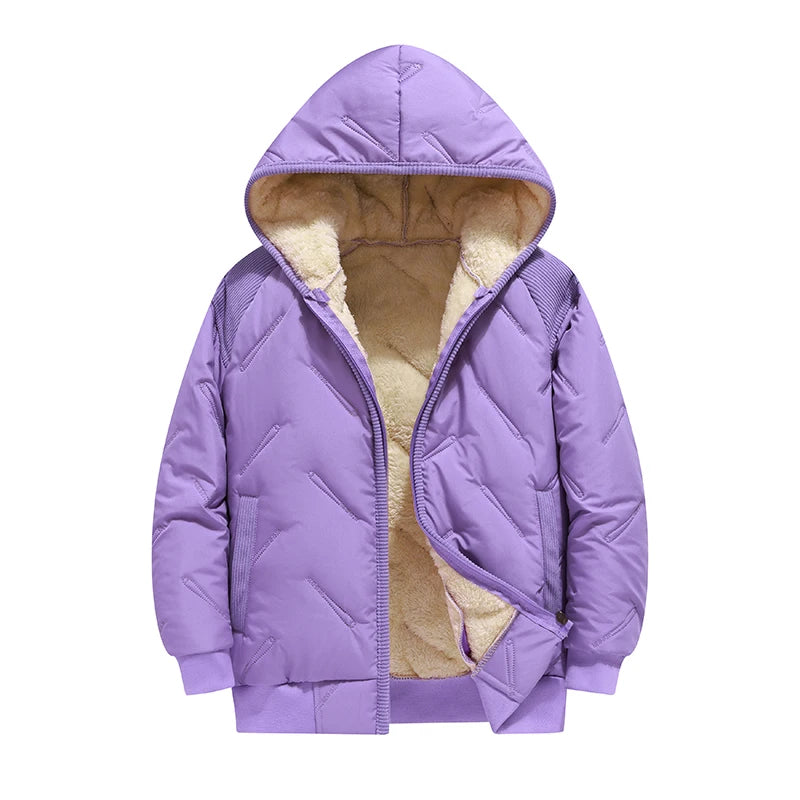 Dubbped Winter Keep Warm Boys Girl Jacket Lined With Velvet Thick Cotton Padded Hooded Coat Kids Children Out The Cold Outerwear