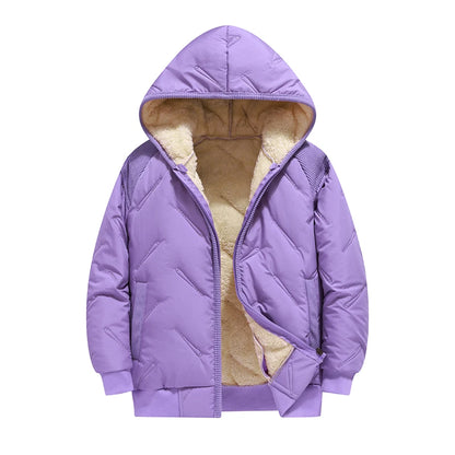 Dubbped Winter Keep Warm Boys Girl Jacket Lined With Velvet Thick Cotton Padded Hooded Coat Kids Children Out The Cold Outerwear