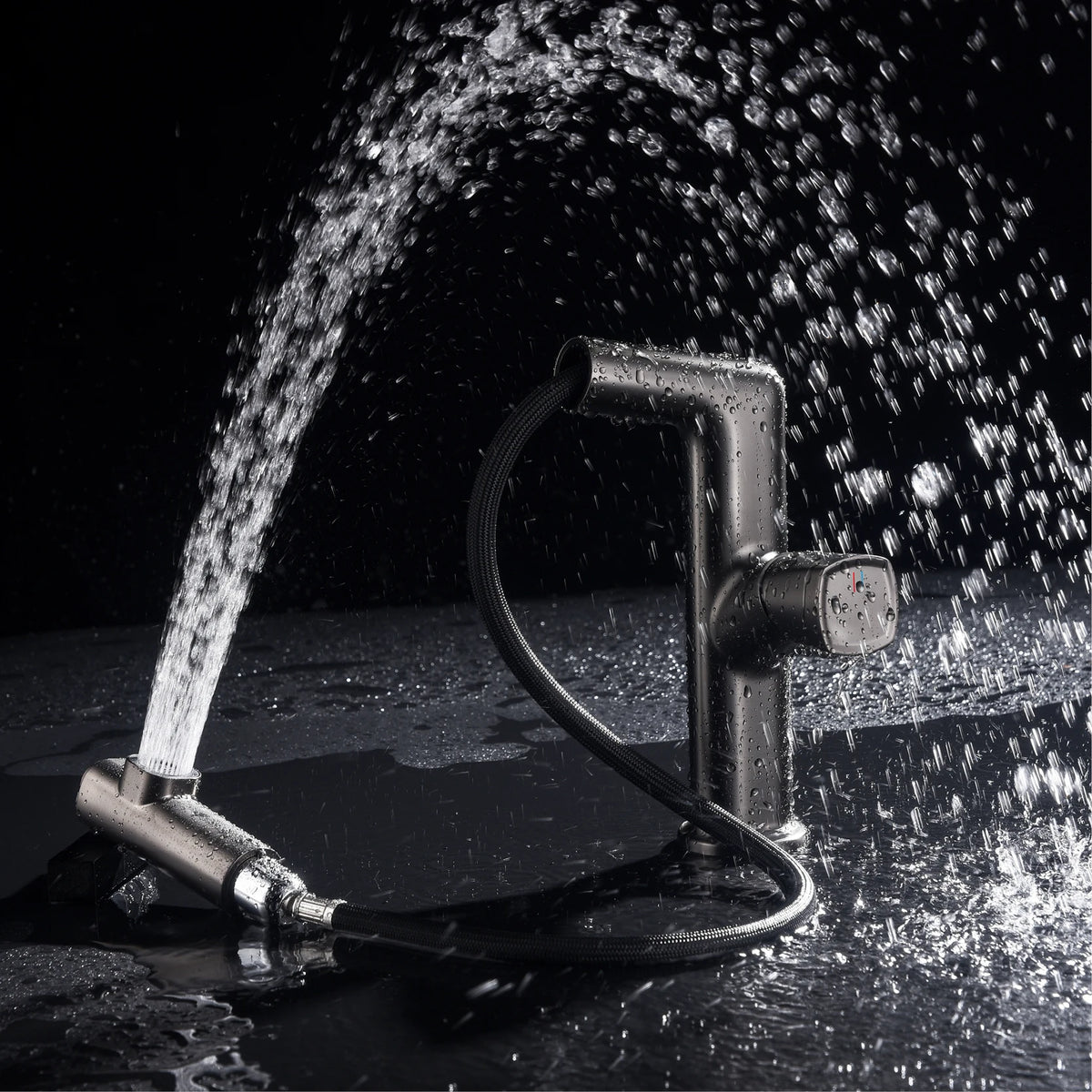 AITANA Luxury Black Bathroom Faucet LED Digital Display Design Simple Single Handle Hot and Cold Water Pullout Basin Mixer