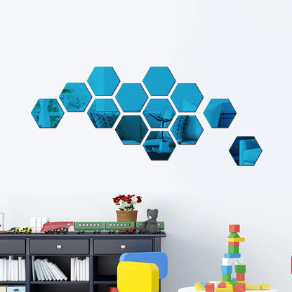 3D Hexagon Adhesive Decals Hexagon Shape Mirror Wall Stickers for Living Room DIY Mirror Wall Mural Modern Art Home Decor 6/12Pc