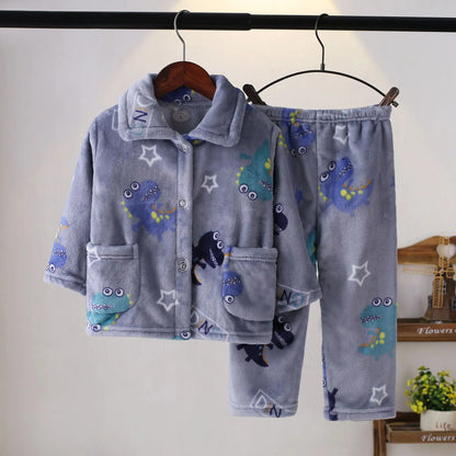 Girls' sleepwear long sleeved flannel children's sleepwear autumn and winter coral fleece boys' baby children's home Clothing se