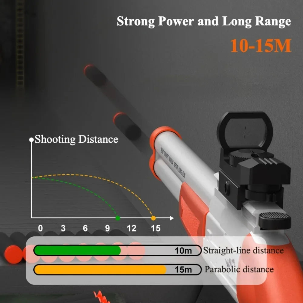 S686 Double Barrel Shotgun Toy with Scope & Soft Bullets Manually Loaded Gun Outdoor Hunting Shooting Game Christmas Gift