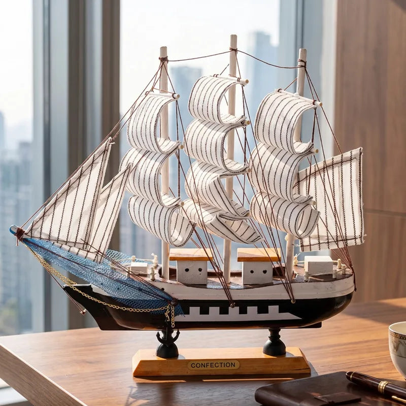 Wooden Sailboat Model Handcrafted Coastal Nautical Decor Table Centerpiece For Living Room Office Desk Gift For Adults And Teens