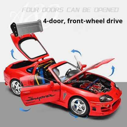 1:24 Scale Supra A80 911 GT3RS Supercar Model Toy Alloy Diecast Shock Absorption Doors Opened Sound Light Collection Sports Cars
