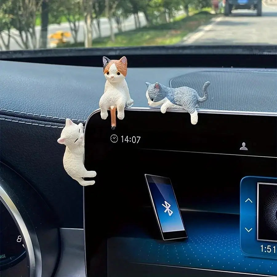 4 Cute Cat Car Dashboard Ornaments - Cartoon Mini Decorations, Suitable for Car Interior and Screen Display, Illuminates Every D