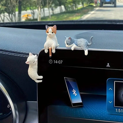 4 Cute Cat Car Dashboard Ornaments - Cartoon Mini Decorations, Suitable for Car Interior and Screen Display, Illuminates Every D
